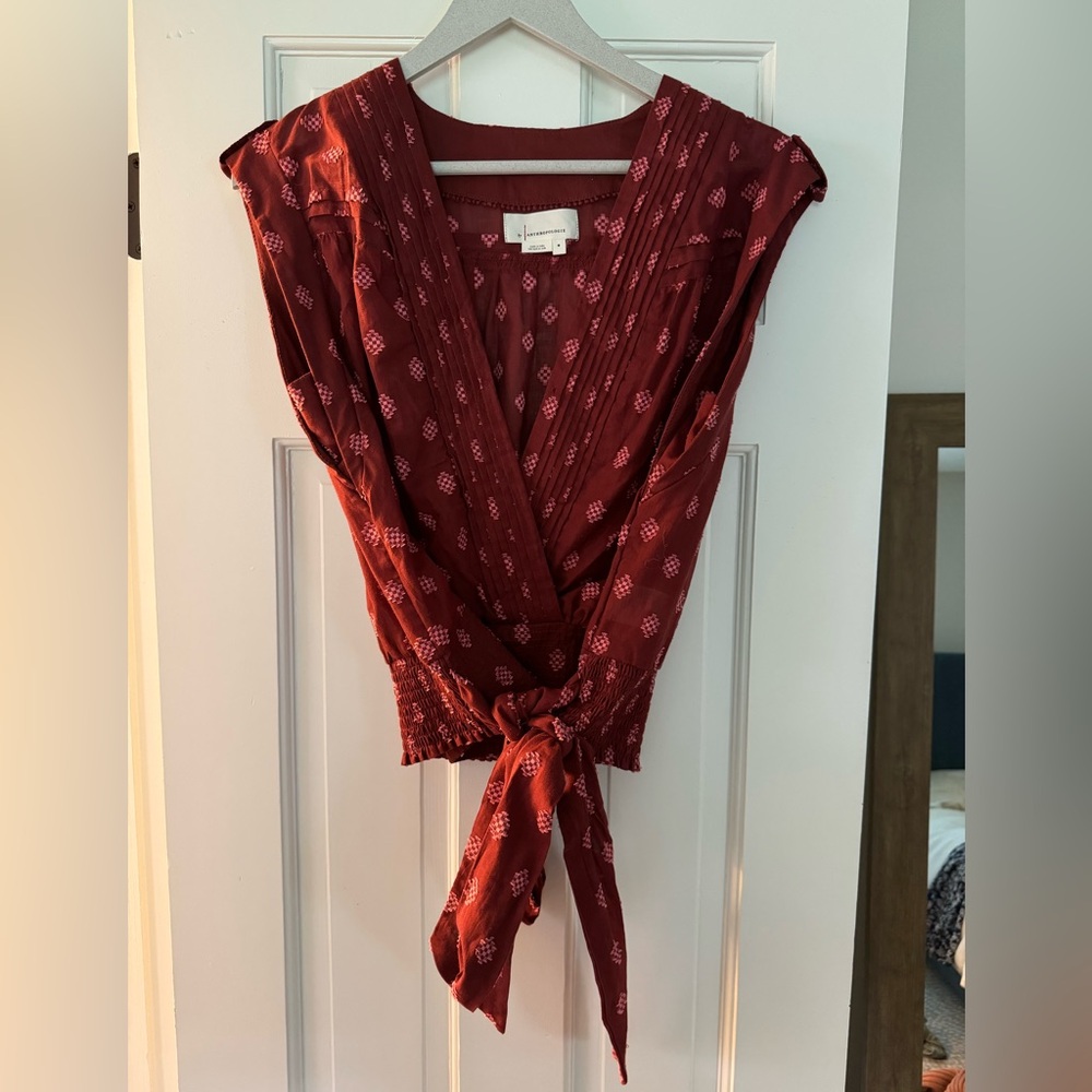 Anthropologie Embroidered Maroon Blouse